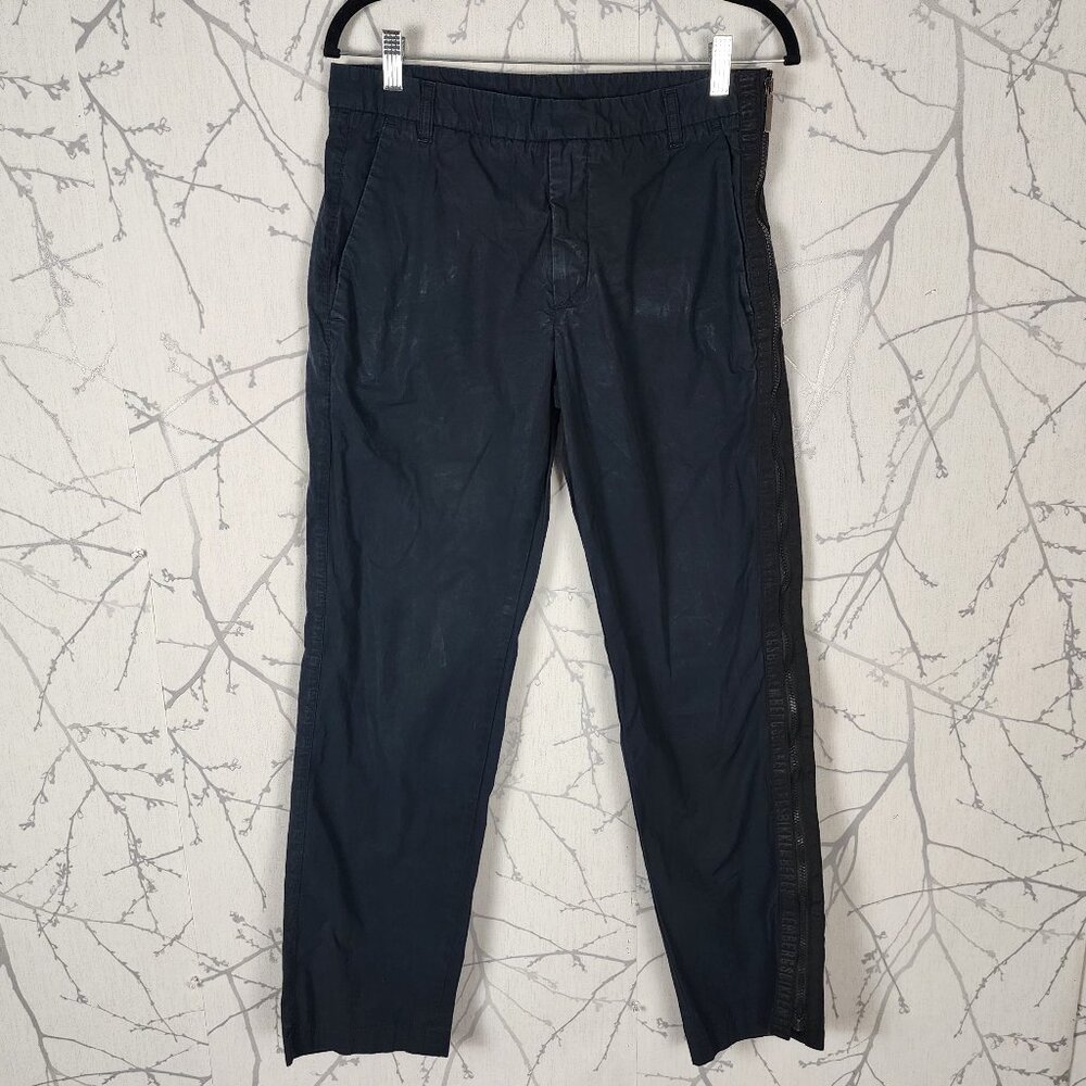 Bikkembergs Navy Twill Mid Rise Side Zipper Tapered Leg Pants